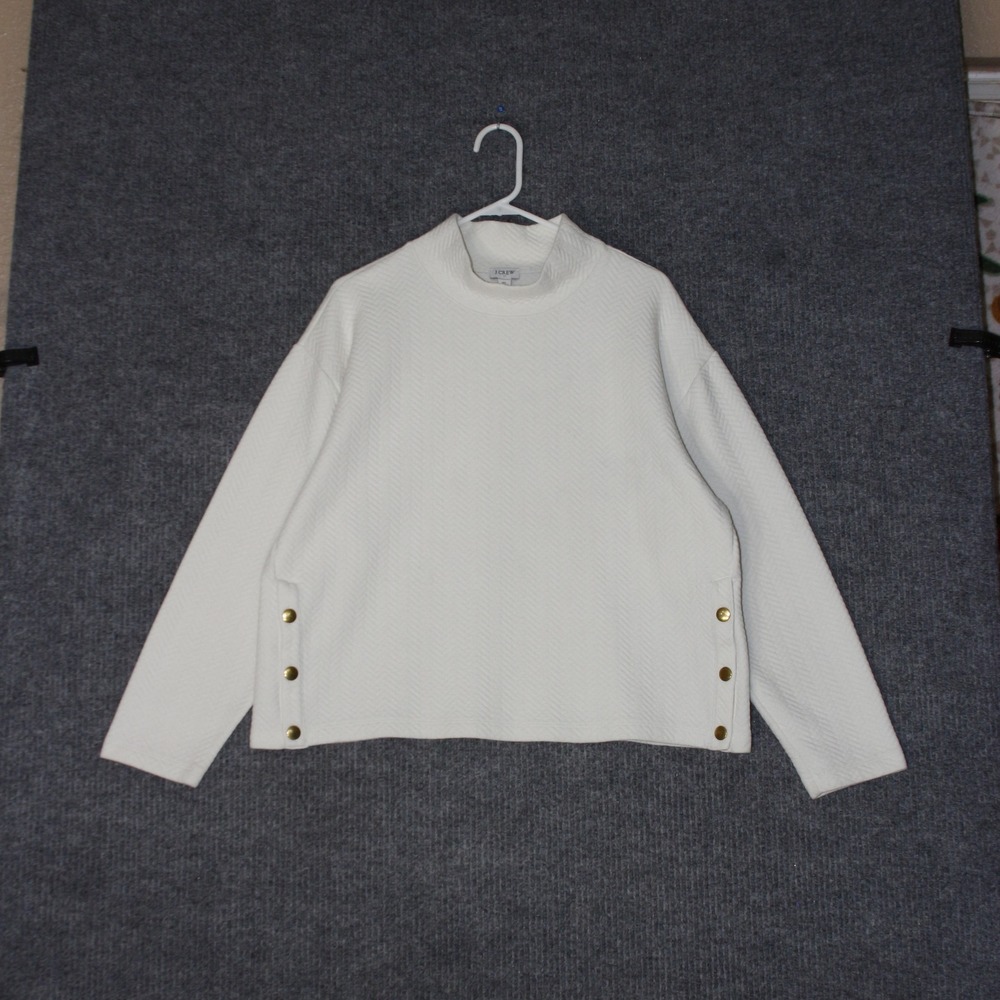 J Crew Quilted Mock Neck Sweatshirt Womens XL Ivory Gold Button Side Detail - Picture 4 of 6